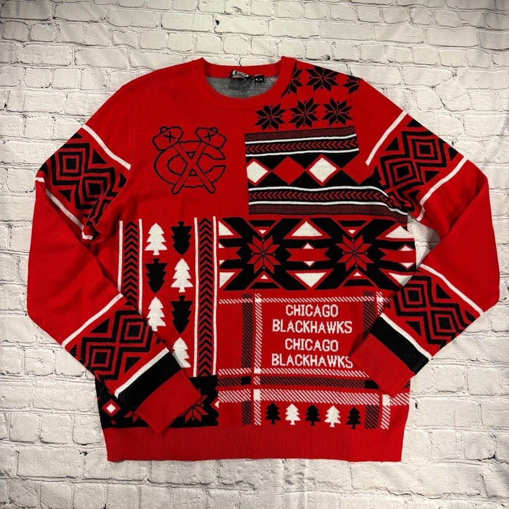 Chicago Blackhawks NHL Patches Ugly Sweater Size XL  G